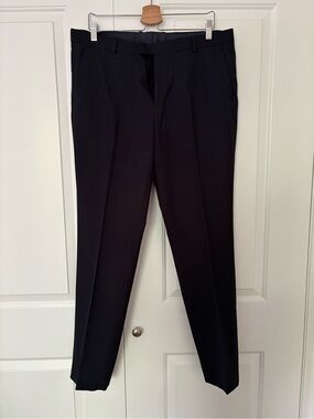 H&M Navy Slim Fit Tailored Dress Trousers